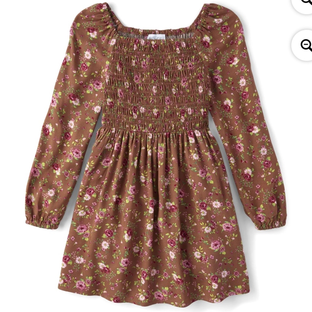 The Children’s Place Brown Floral Smocked Dress Size Large (10-12) NWT